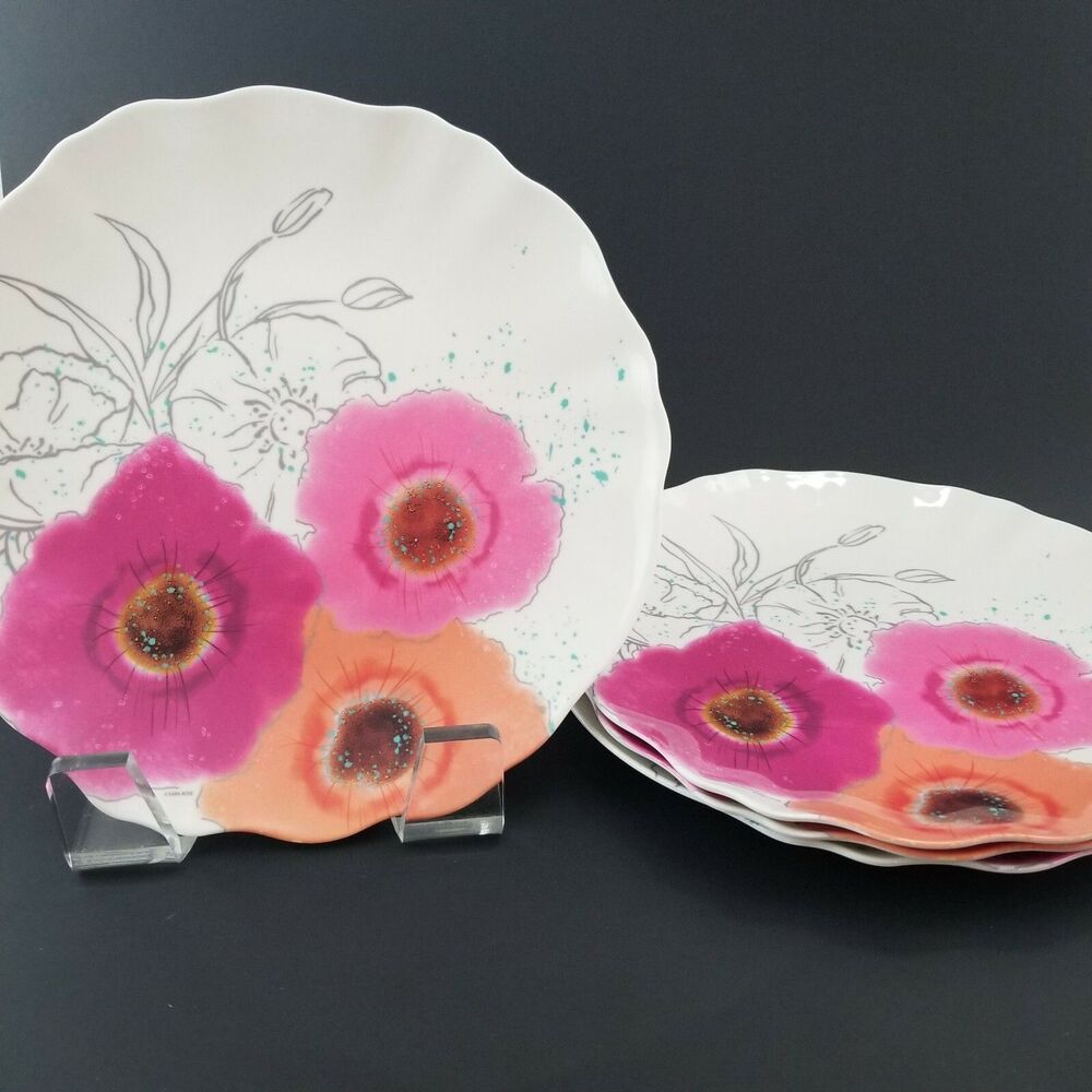 Set of 4 Zak! Floral Melamine Dinner Plates 10"